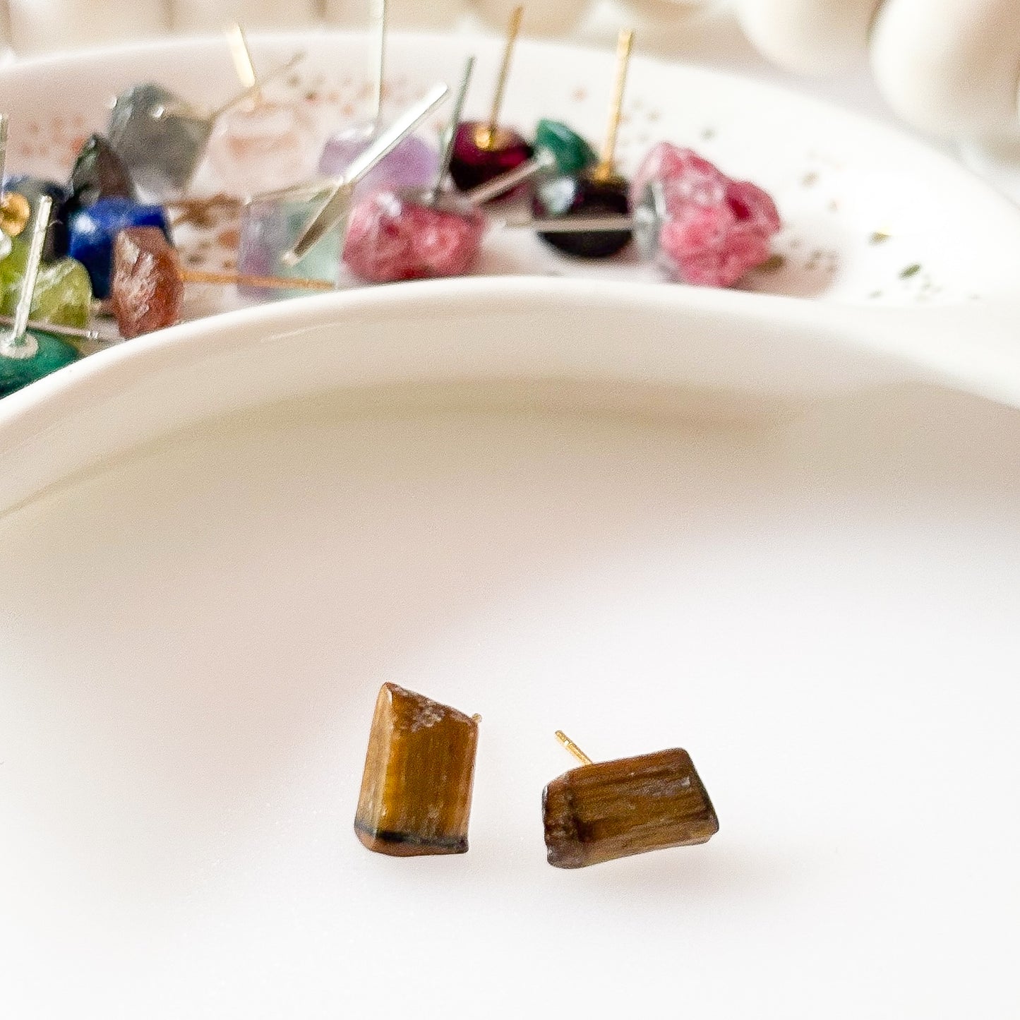 Tigers Eye Crystal Studs - Handcrafted & Hypoallergenic
