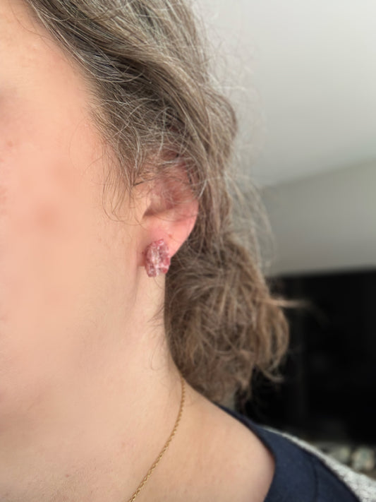 Rough Rhodonite Stud Earrings – Handcrafted & Hypoallergenic