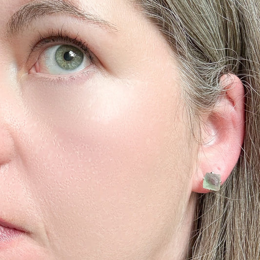 Natural Fluorite Stud Earrings – Handcrafted & Hypoallergenic