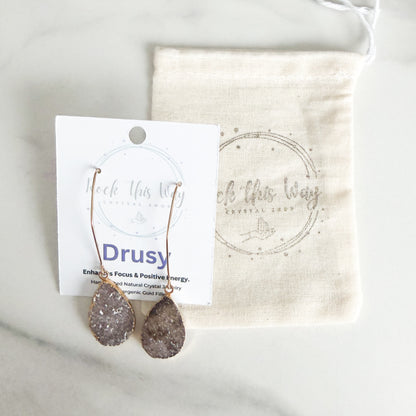 Teardrop Drusy Earrings | Gold Filled | 2.5" Drop