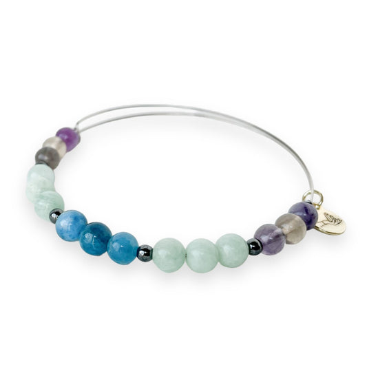 Handcrafted Relief Crystal Healing Bracelet with Apatite, Amazonite, Fluorite, and Hematite.