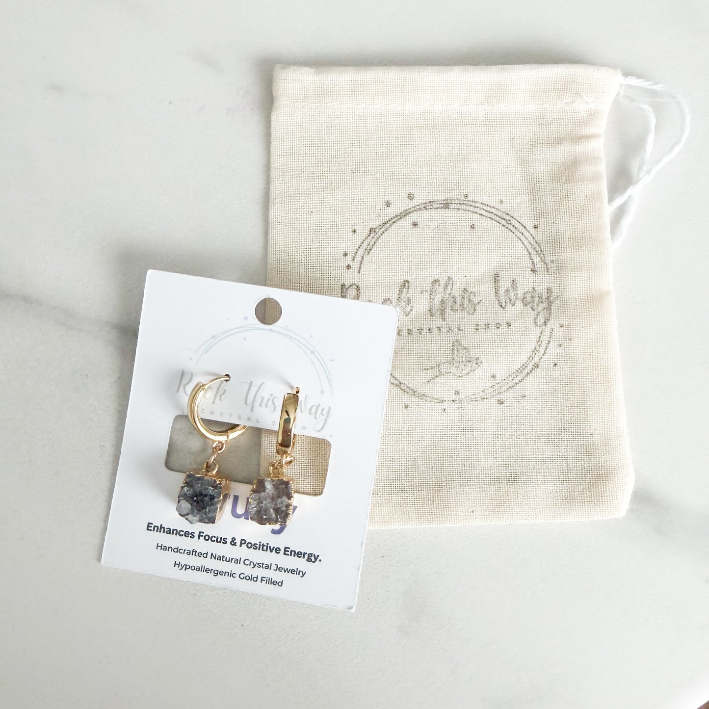 Square Drusy Huggies | Gold Filled | 0.5" Huggie | 0.25" Square