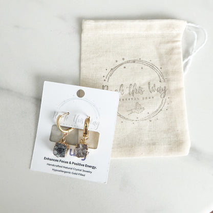 Square Drusy Huggies | Gold Filled | 0.5" Huggie | 0.25" Square