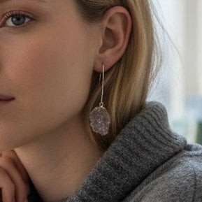 Freeform Drusy Earrings | Argentinian Silver Earring Wire | 2" Drop