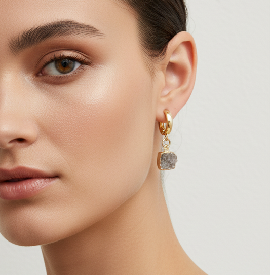 Square Drusy Huggies | Gold Filled | 0.5" Huggie | 0.25" Square