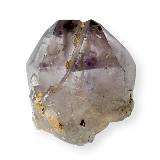 Purple Amethyst Crystal with Almost Twin Points on white background 
