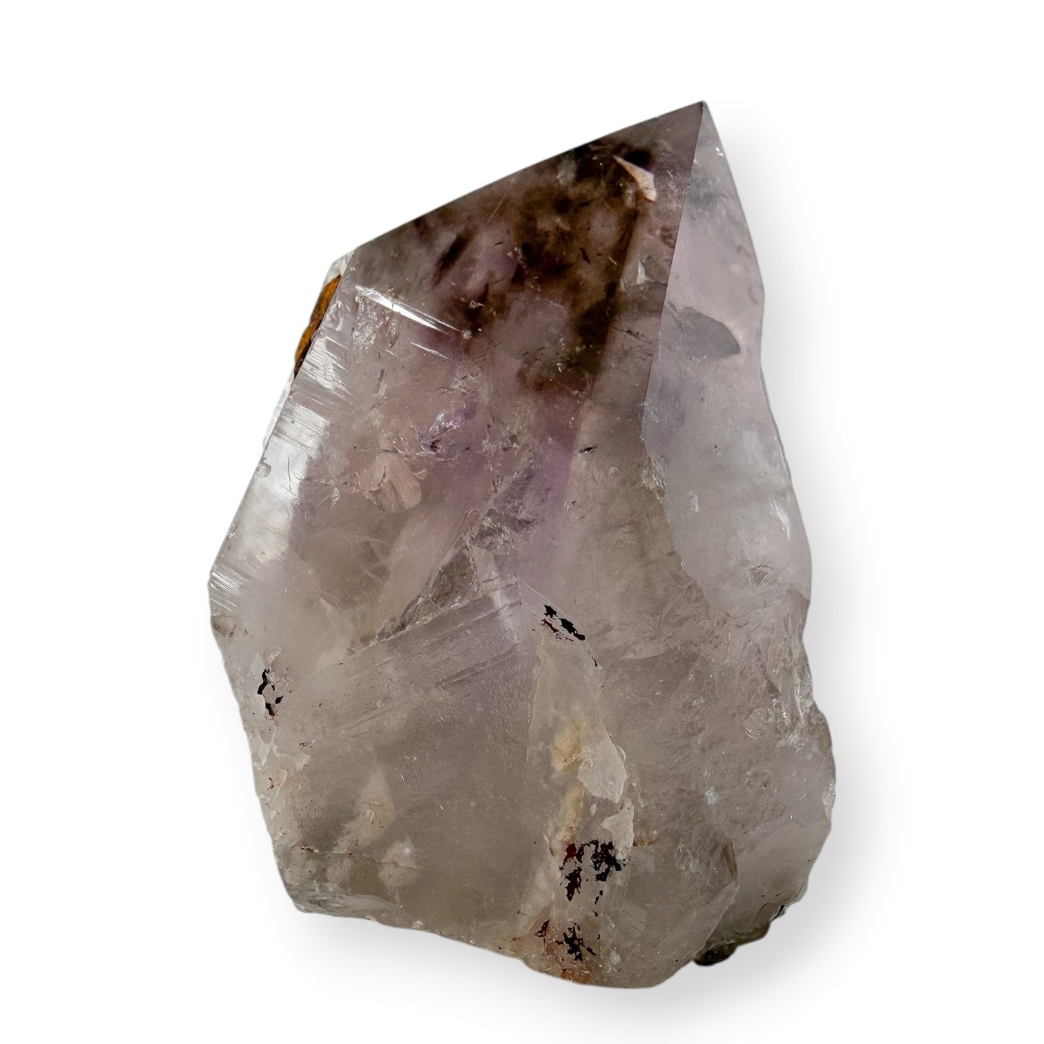 Purple Amethyst Crystal on white background. 
