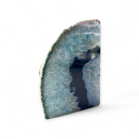 Side shot showing layered blue tones and raw stone edge