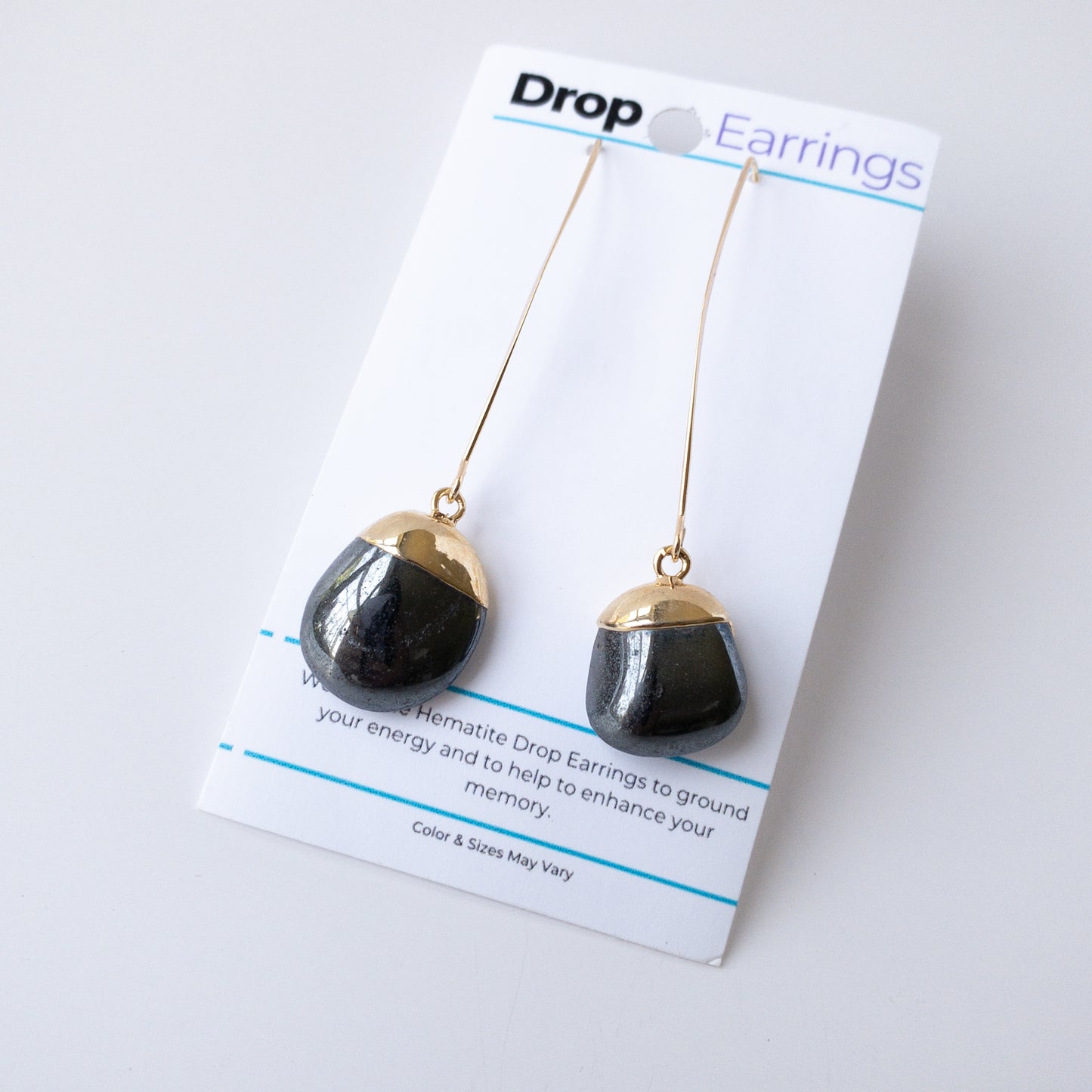 Hematite - Natural Crystal Drop Earrings -18kt Gold-Plated