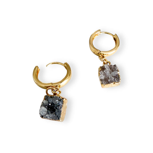 Square Drusy Huggies | Gold Filled | 0.5" Huggie | 0.25" Square