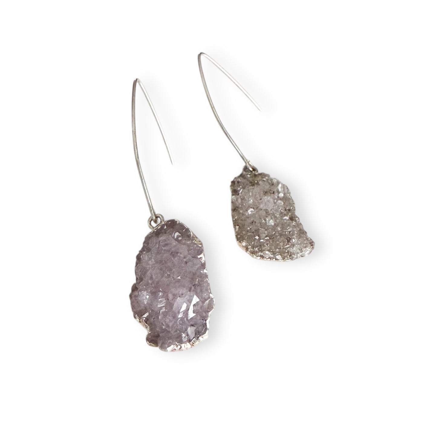 Freeform Drusy Earrings | Argentinian Silver Earring Wire | 2" Drop