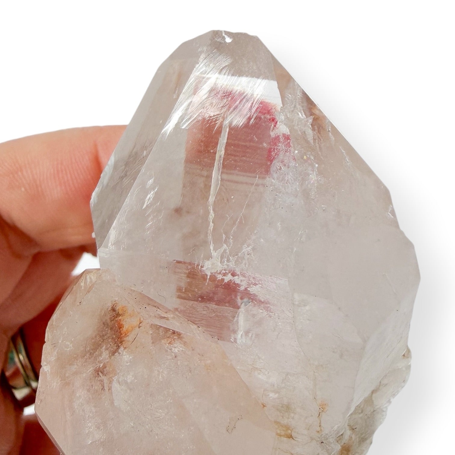 Clear quartz close up twin points almost three