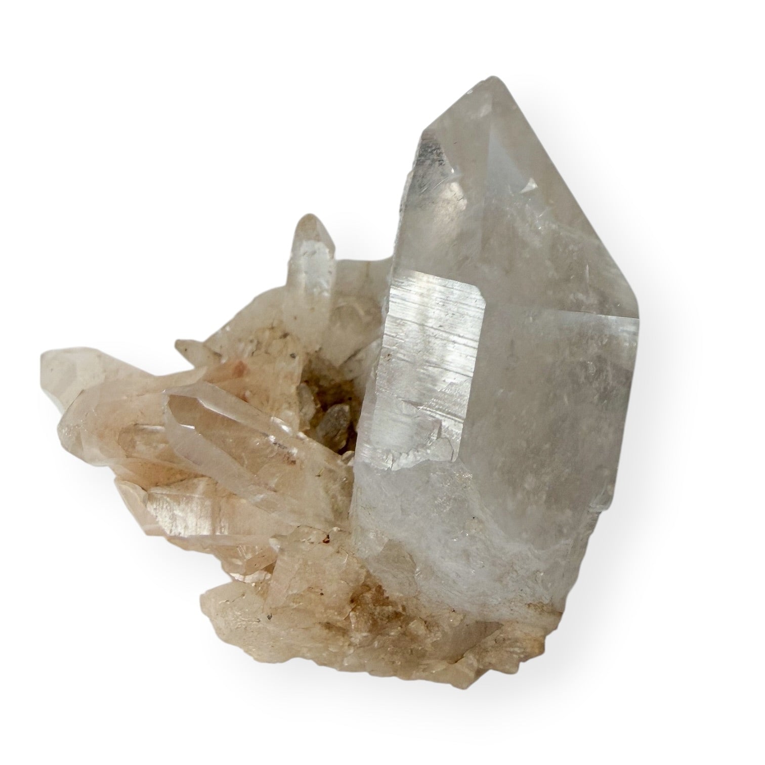 Clear Quartz Crystal formation on a white background