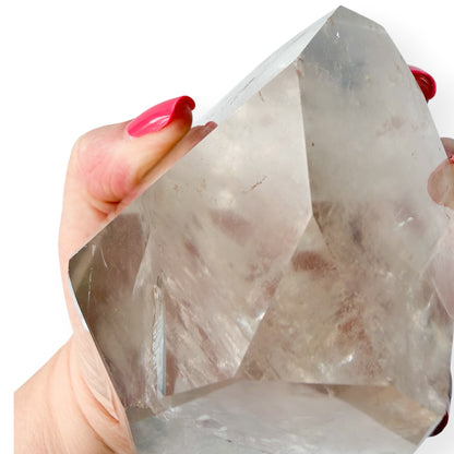 Close up of the point of the clear quartz tower showing the point. 