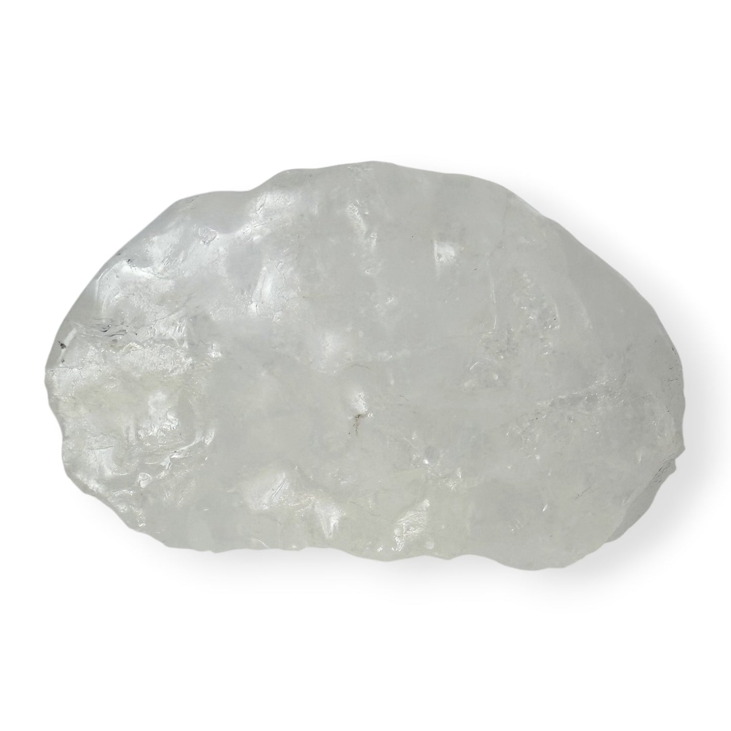 Raw white calcite crystal rock on a white background