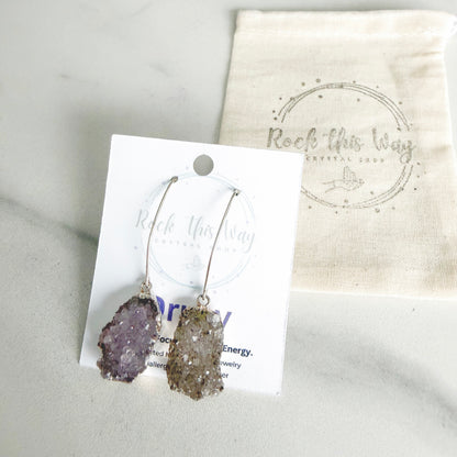 Freeform Drusy Earrings | Argentinian Silver Earring Wire | 2" Drop