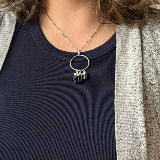 Black Tourmaline 3 Stone Necklace