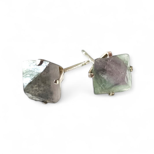 Natural Fluorite Stud Earrings – Handcrafted & Hypoallergenic