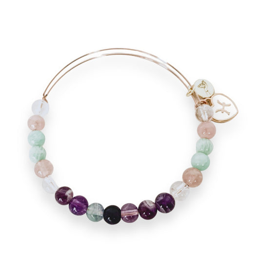 Handcrafted Pisces Zodiac Crystal Bracelet with Fluorite and Amethyst.