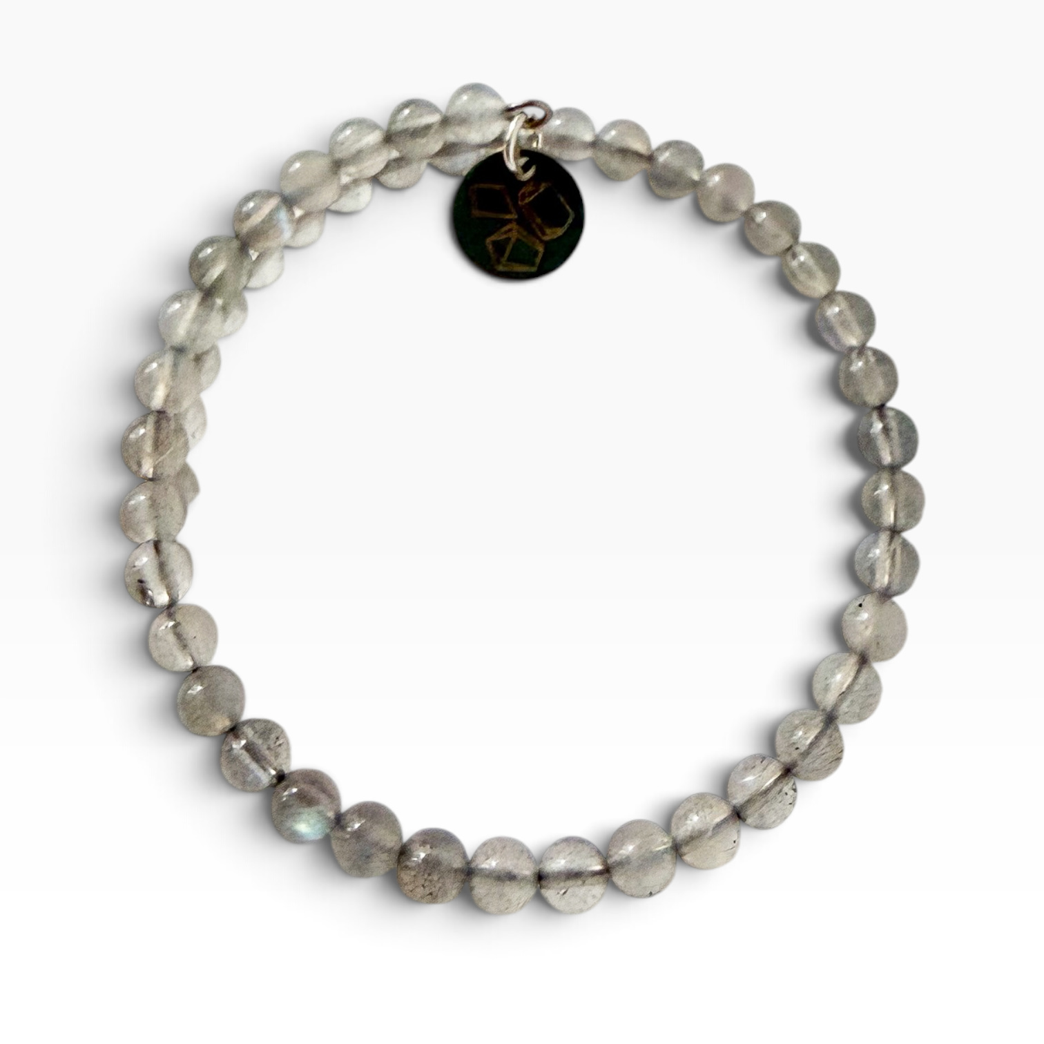 4mm Labradorite wrap bracelet on a white background.