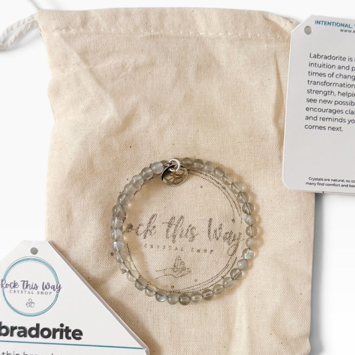 Labradorite wrap bracelet with packaging and Muslin bag