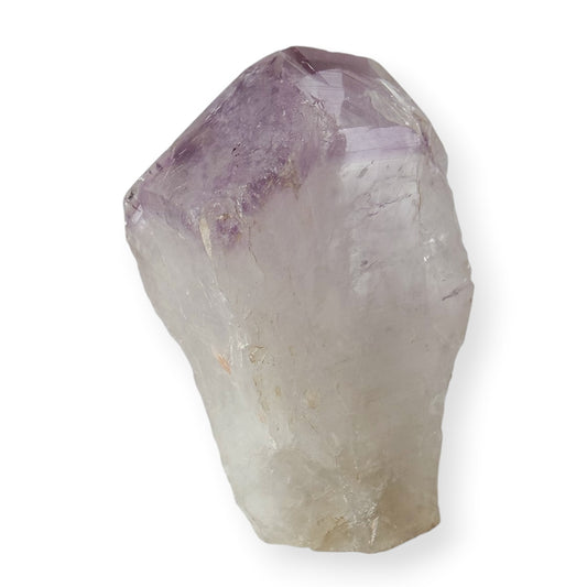 light lavender amethyst crystal point on white background