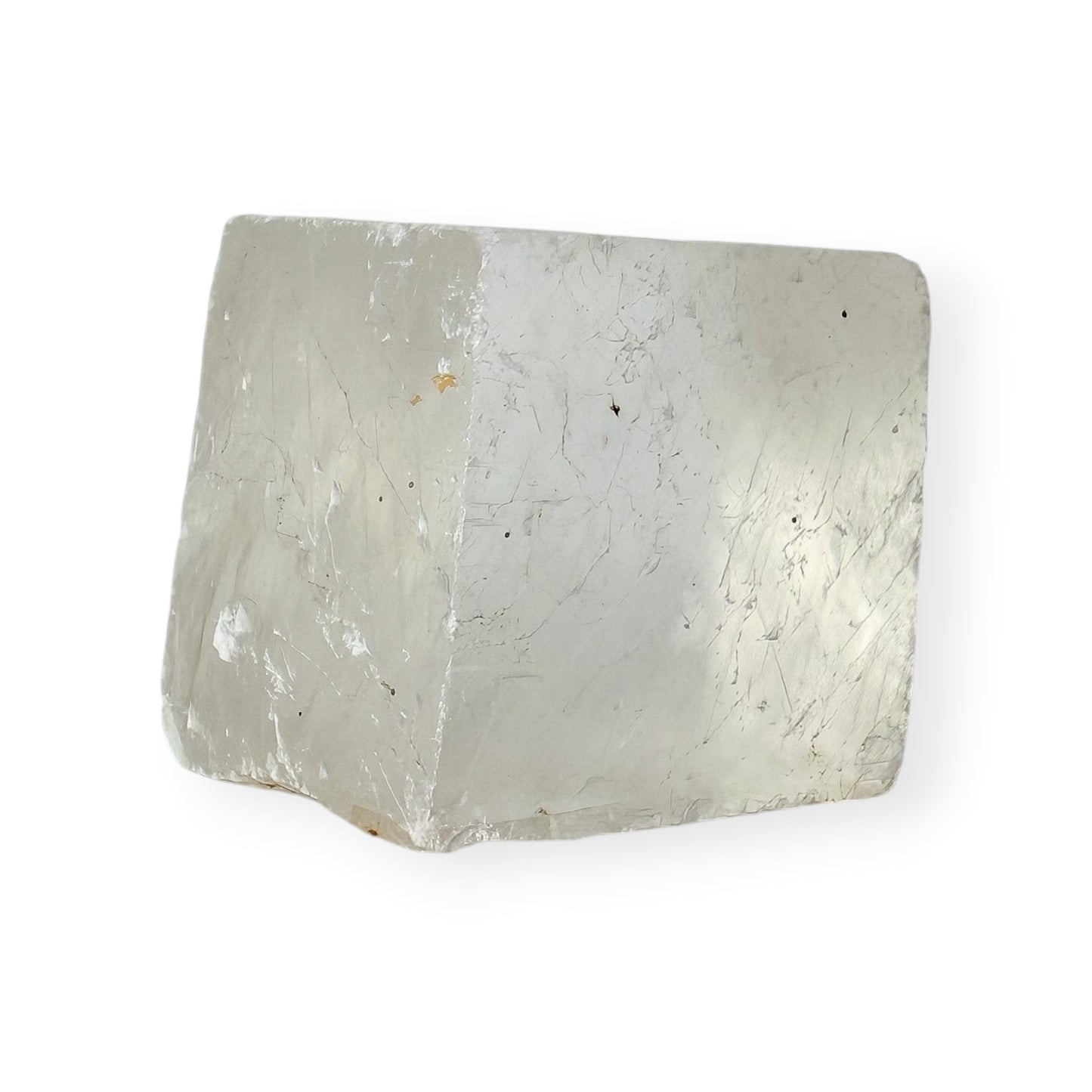 Opaque white optical calcite with rainows