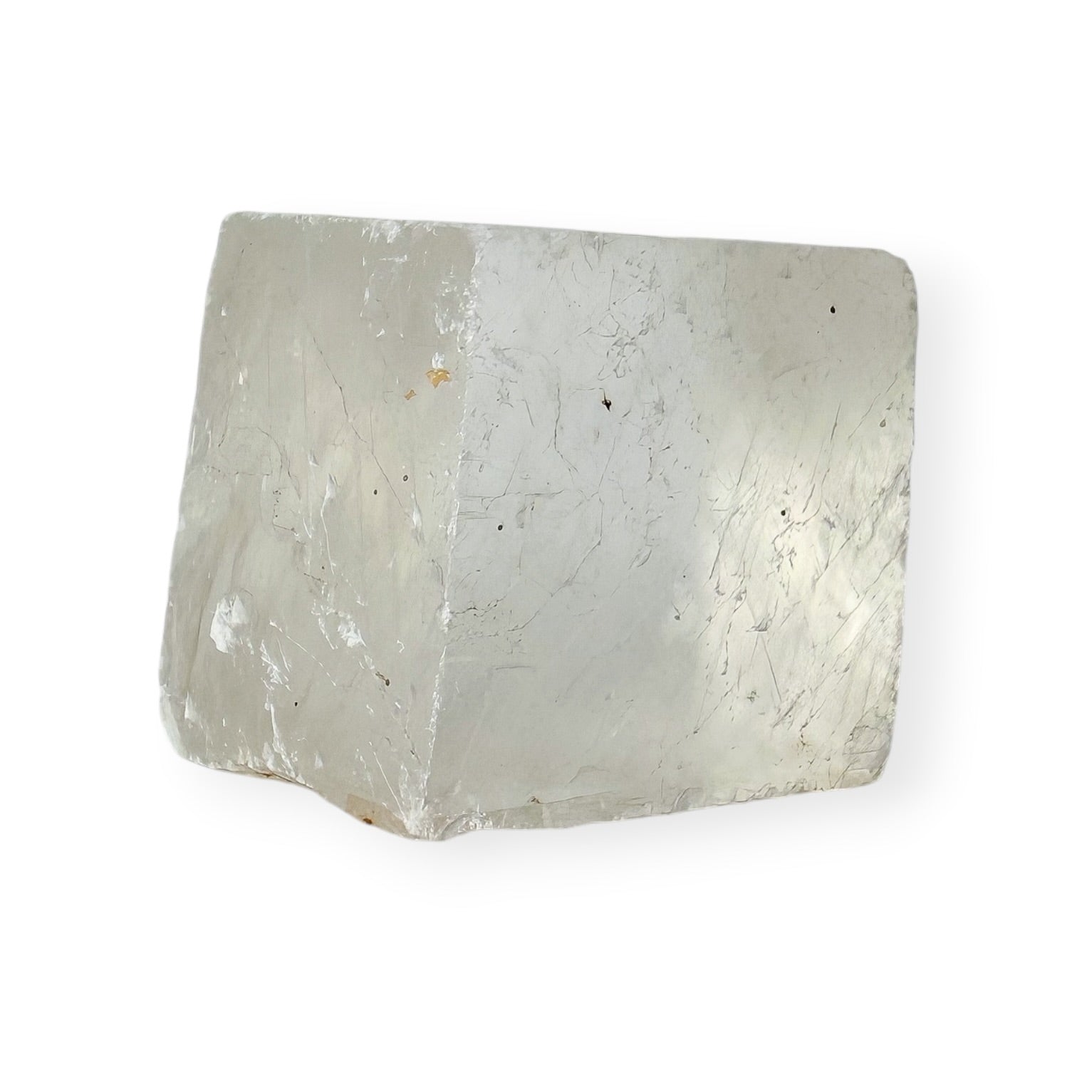 Opaque white optical calcite with rainows