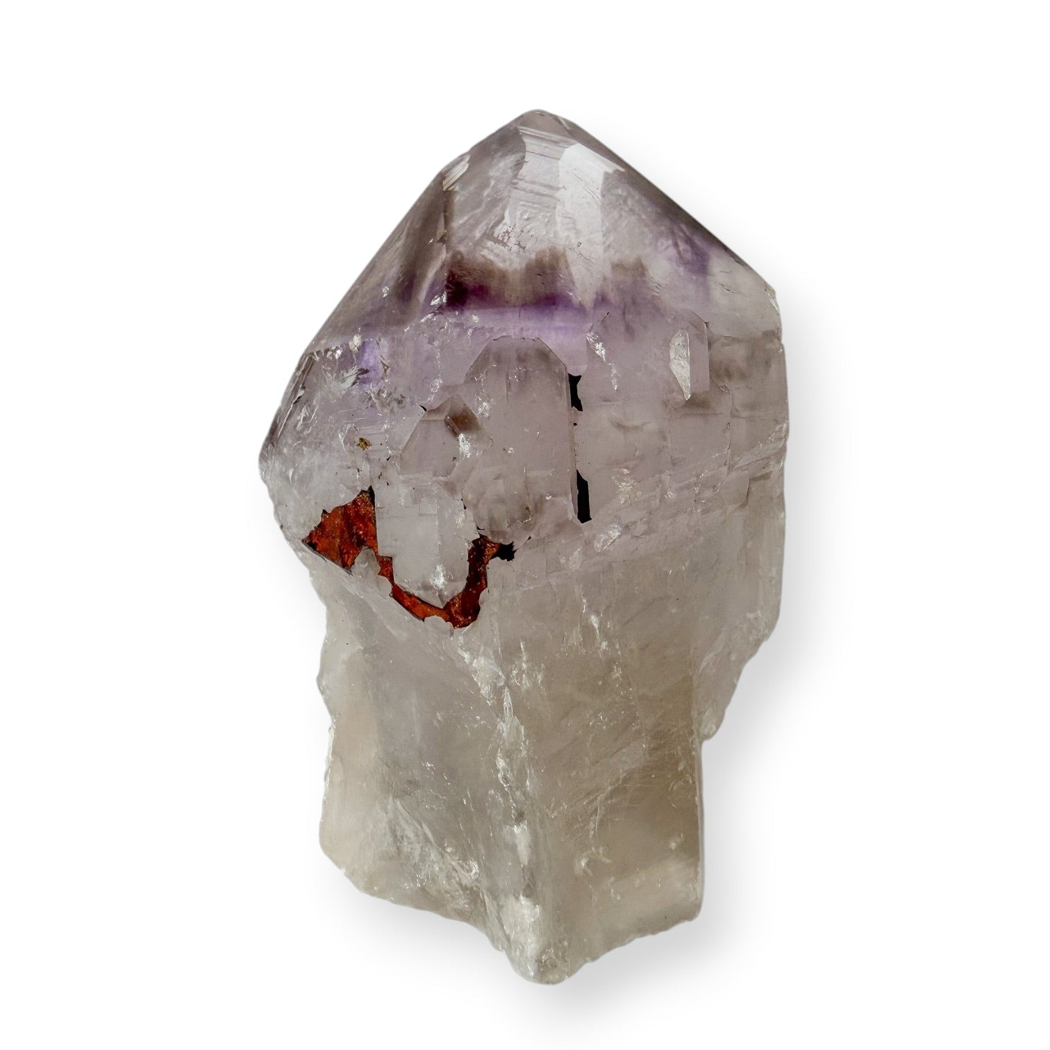 Side View of Medium Natural Amethyst Point on White Background
