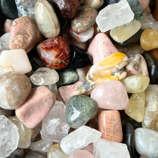 Random flat lay of pocket crystals