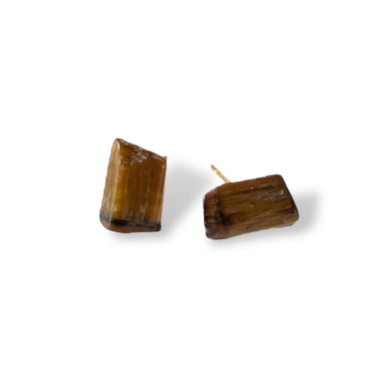 Handcrafted Tigers Eye stainless steel posts that are hypoallergenic.