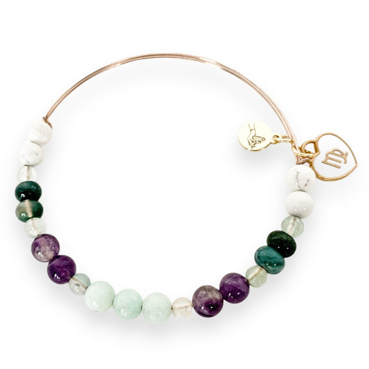 Handcrafted Virgo Zodiac Crystal Bracelet with Amazonite and Amethyst.