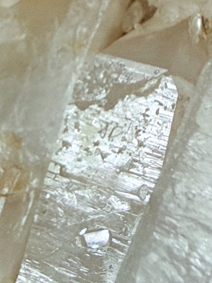 Close-up of a crystal with a beige background
