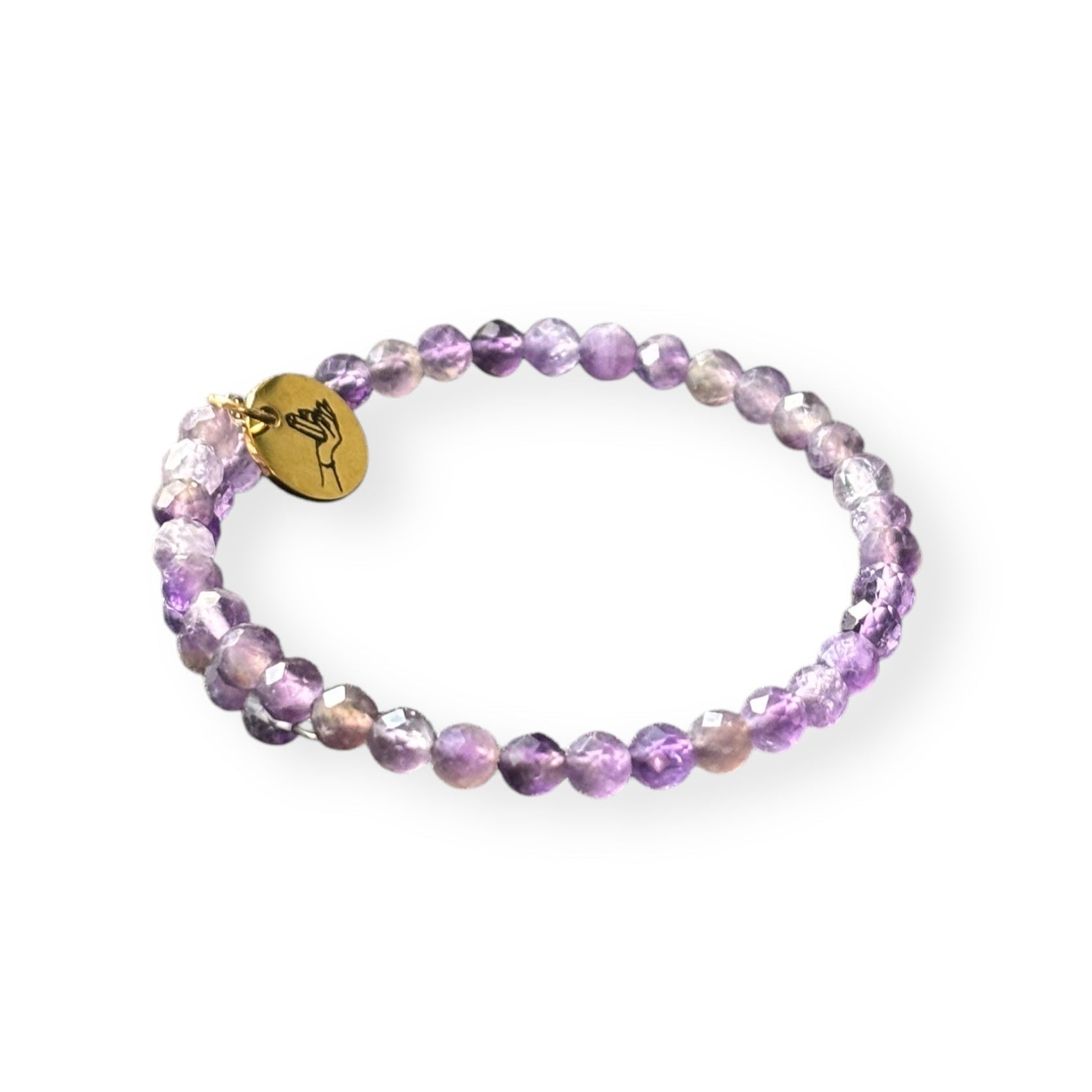 Close-up of Amethyst wrap bracelet showing the delicate sparkle of the polished micro-faceted beads.