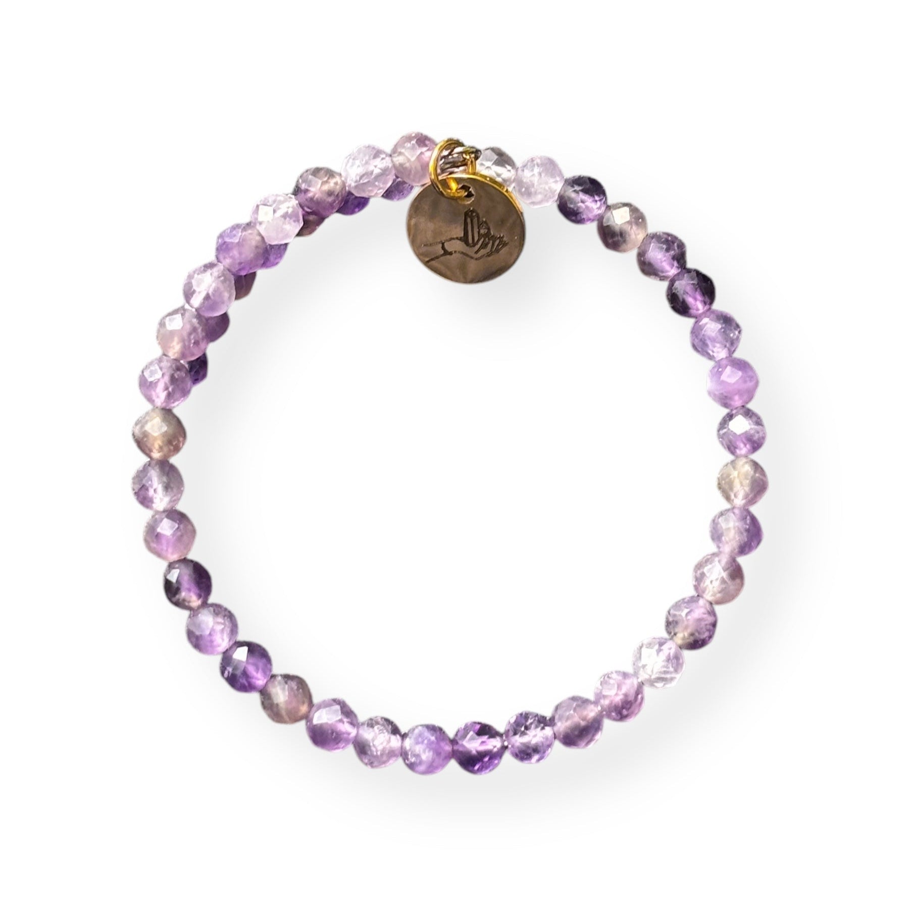 Amethyst wrap bracelet with 4mm micro-faceted beads, handcrafted for calm and mental clarity.