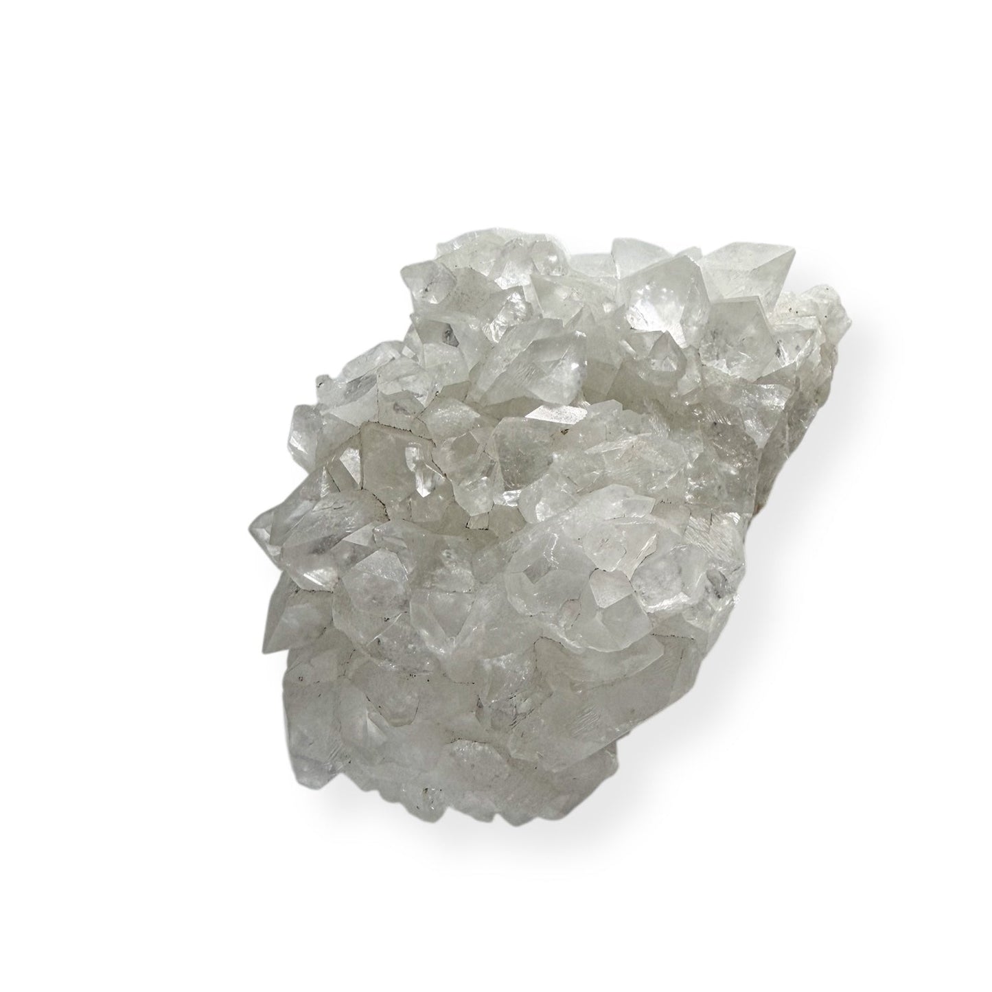 Arkansas Quartz Cluster with clear sparkling crystal points on white background