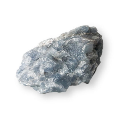 Blue Calcite rough crystal stone with soft blue color and natural texture.