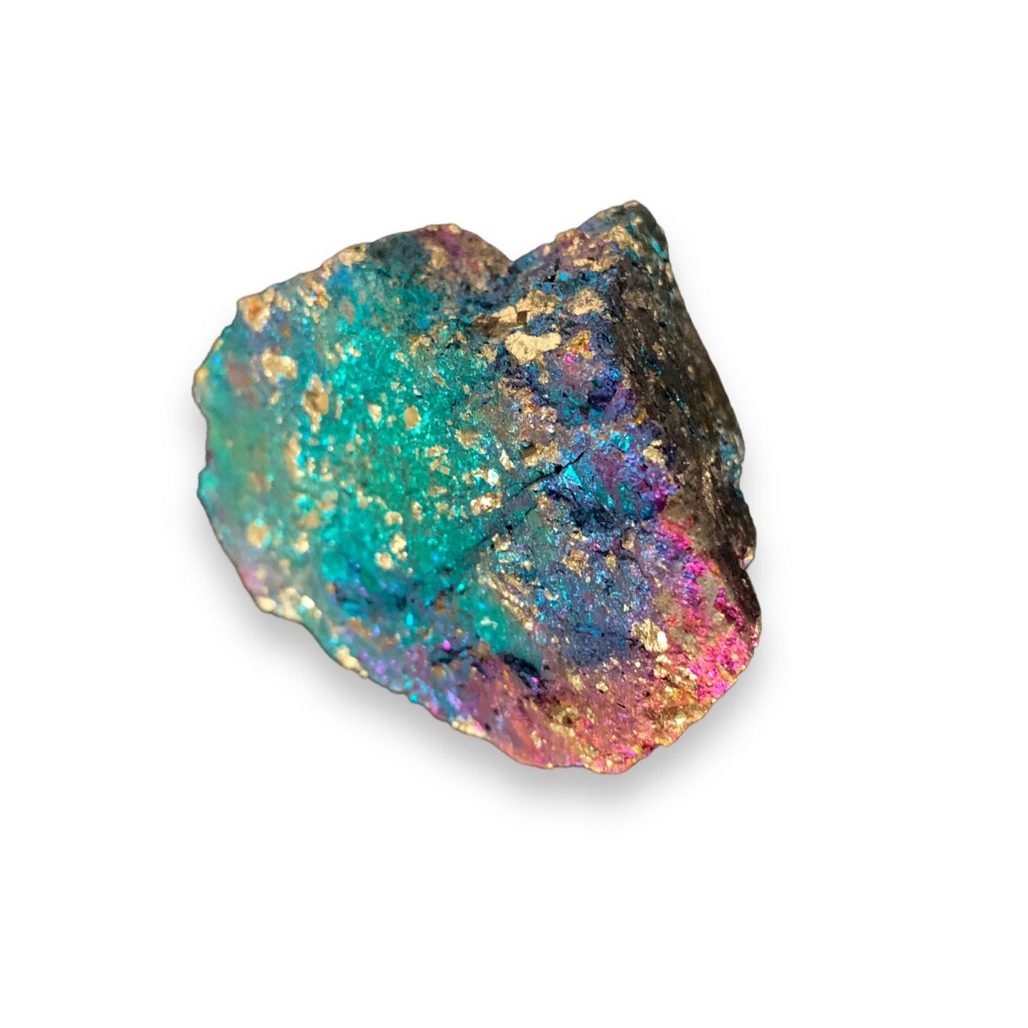 Assortment of colorful Chalcopyrite Peacock Ore crystals with rainbow hues