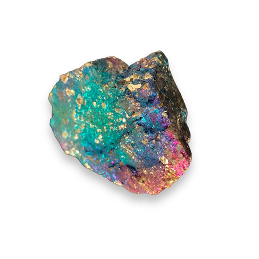 Assortment of colorful Chalcopyrite Peacock Ore crystals with rainbow hues