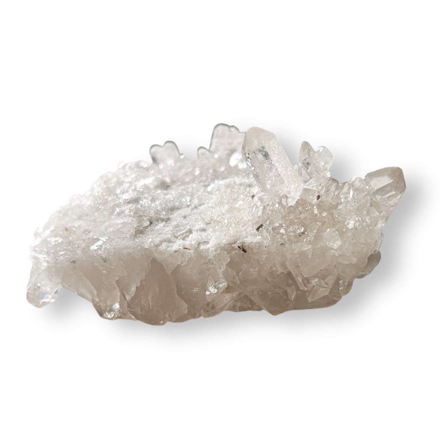 Clear Quartz Cluster with natural stacked points and sharp crystal formations.