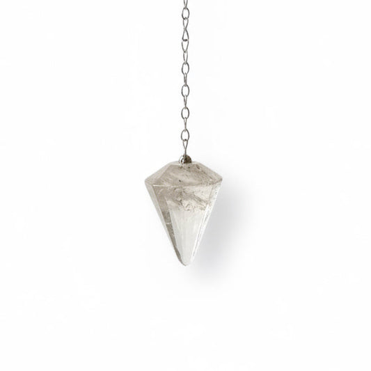 Clear quartz pendulum divination tool used for clarity and intuitive guidance