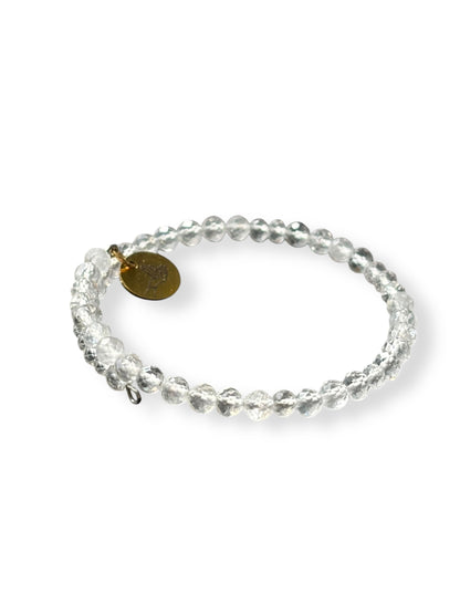 Close-up of Clear Quartz wrap bracelet showing the sparkle and shine of each micro-faceted bead.