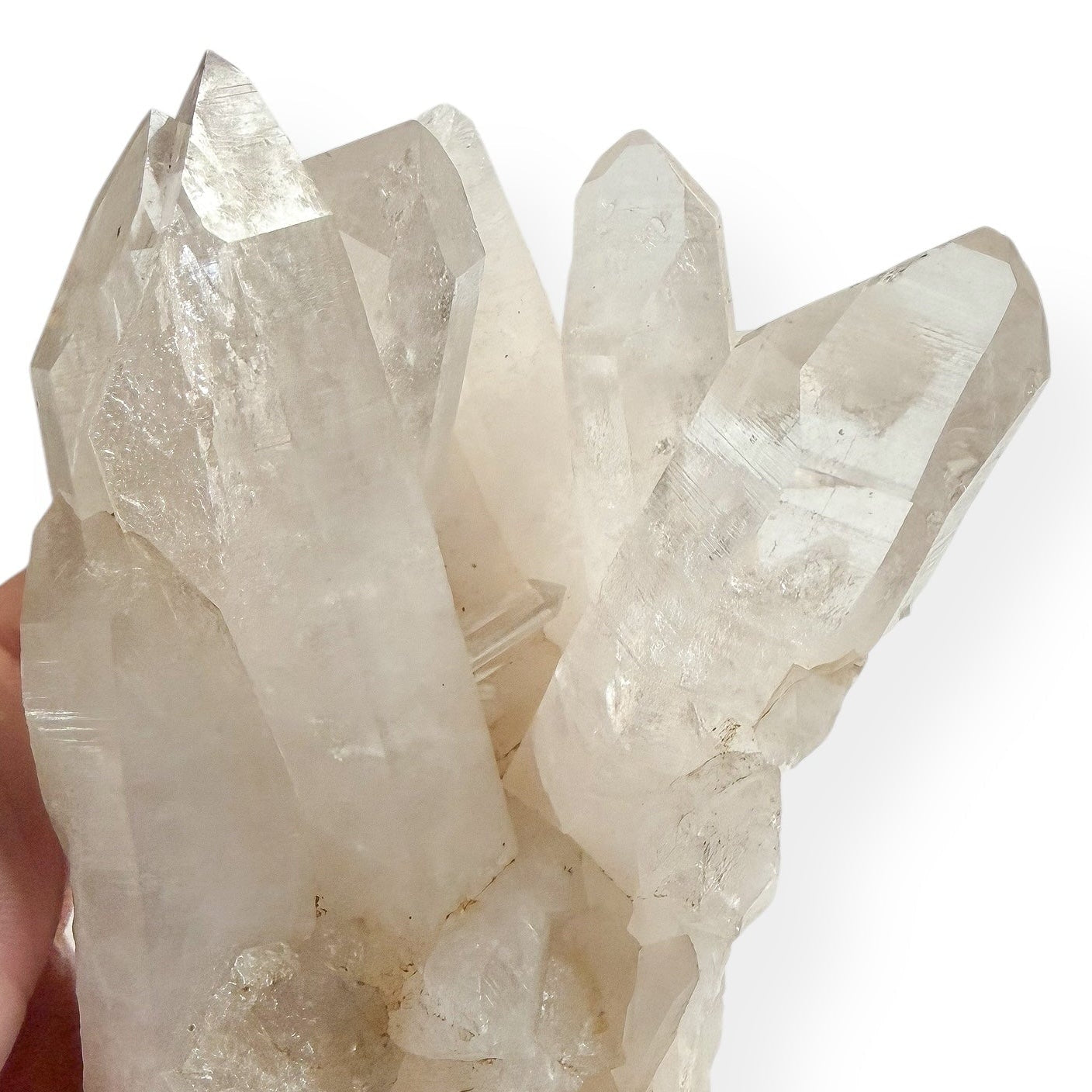 Close-up of Clear Quartz Cluster highlighting natural shine and clear points