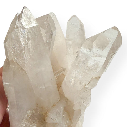 Close-up of Clear Quartz Cluster highlighting natural shine and clear points