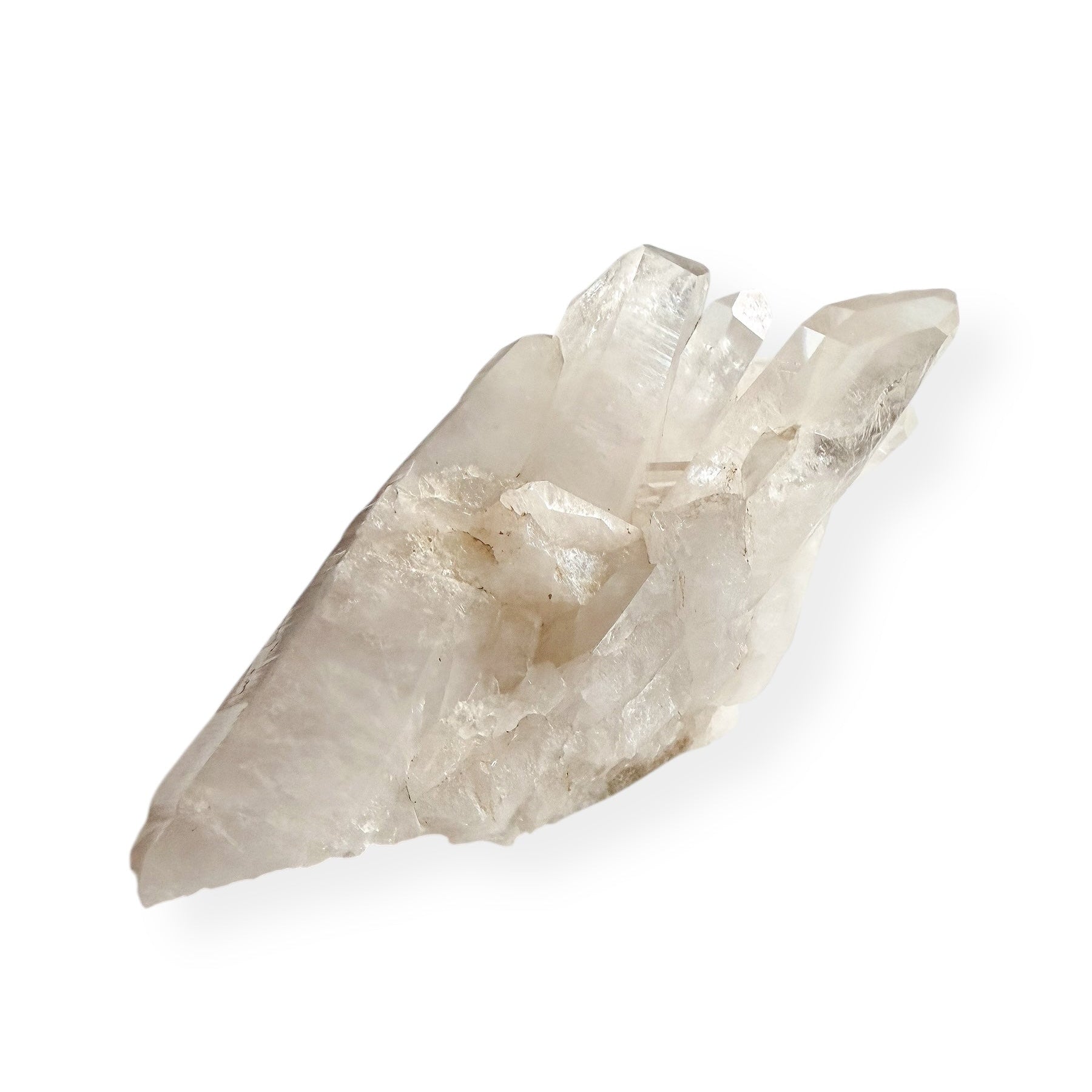 Side view of Clear Quartz Cluster showing natural crystal formation