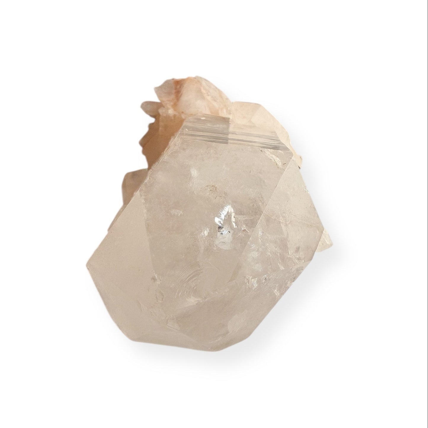 Close-up of Clear Quartz Point Cluster displaying clarity and light reflection
