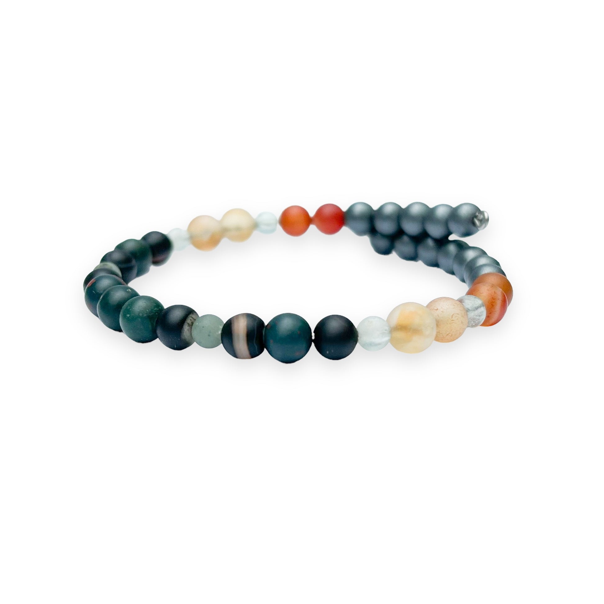 Side view of Men’s Confidence Bracelet showing natural stone colors and matte bead finish