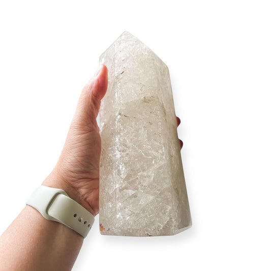 Close-up of Girasol Quartz showing its soft, milky sheen and opalescent inclusions.