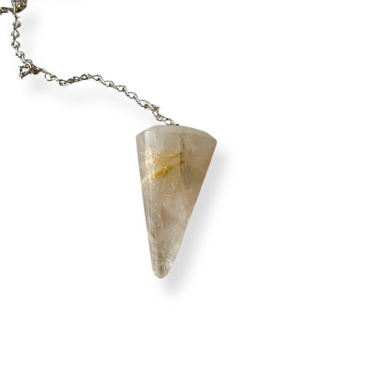 Golden Rutile Milky Quartz Pendulum on  White background