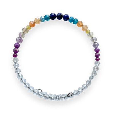 Joy Crystal Wrap Bracelet with rainbow gemstone beads on white background